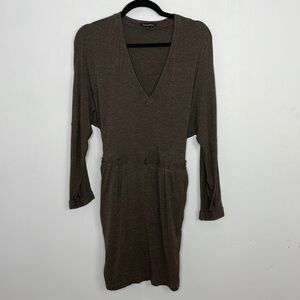 Tara Jarmon soft jersey stretchy brown long sleeve pockets dress